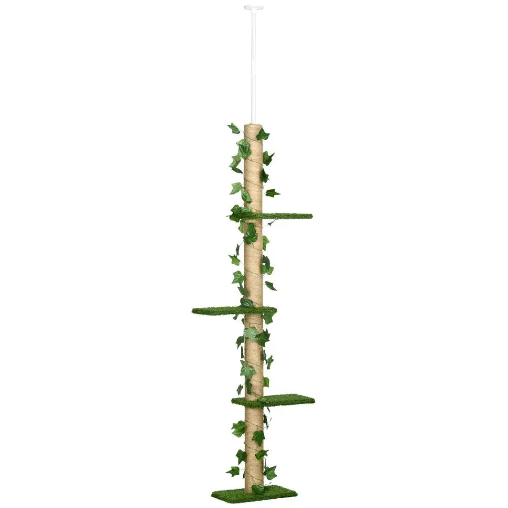 Floor to Ceiling Cat Tree Pine with Leaves