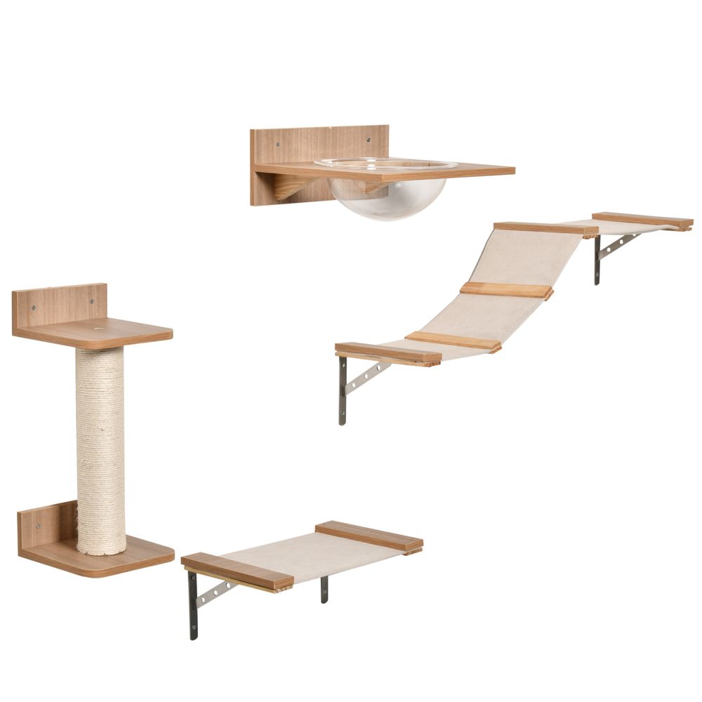 Four Piece Cat Shelf with Clear Bowl Hammock