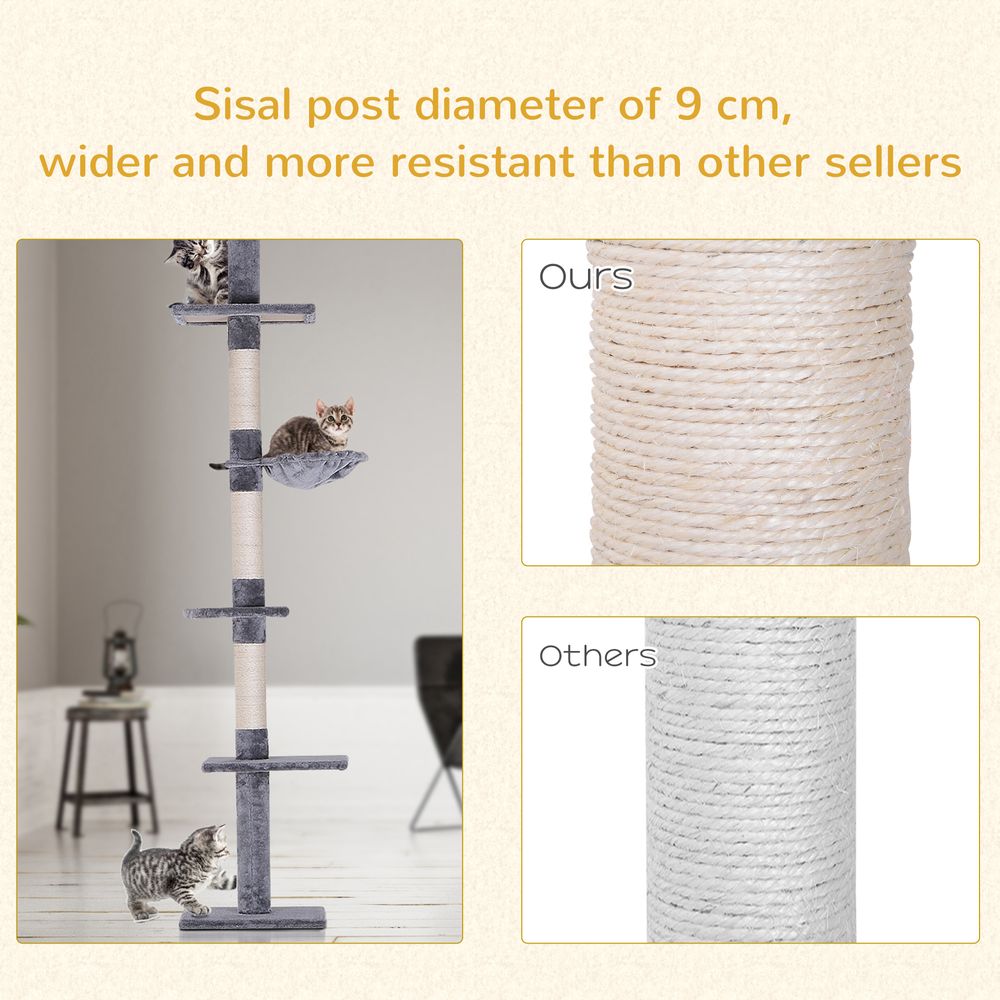 Floor to Ceiling  Five Tier Cat Tree - Grey