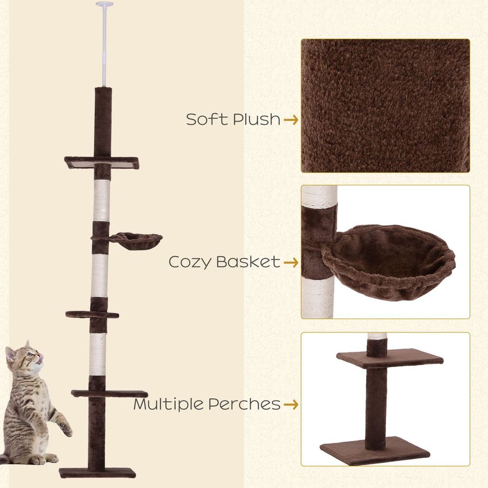 Floor to Ceiling  Five Tier Cat Tree - brown