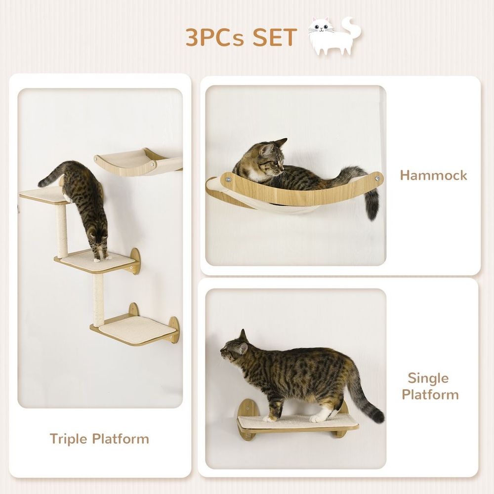 Three Piece Wall Mounted Cat Shelf