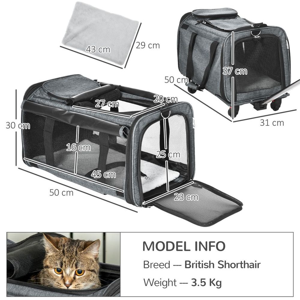 Sizing and dimensions of small grey carrier with wheels
