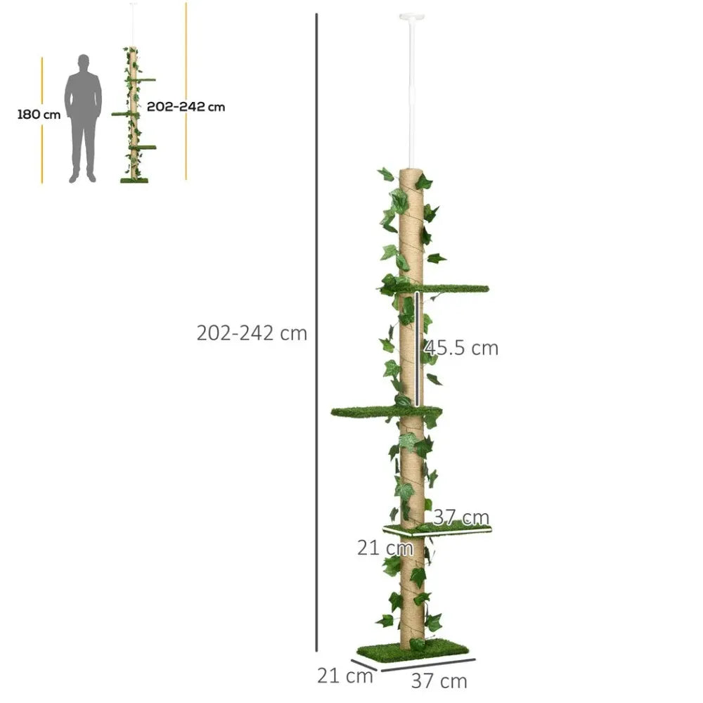 Floor to Ceiling Cat Tree Pine with Leaves