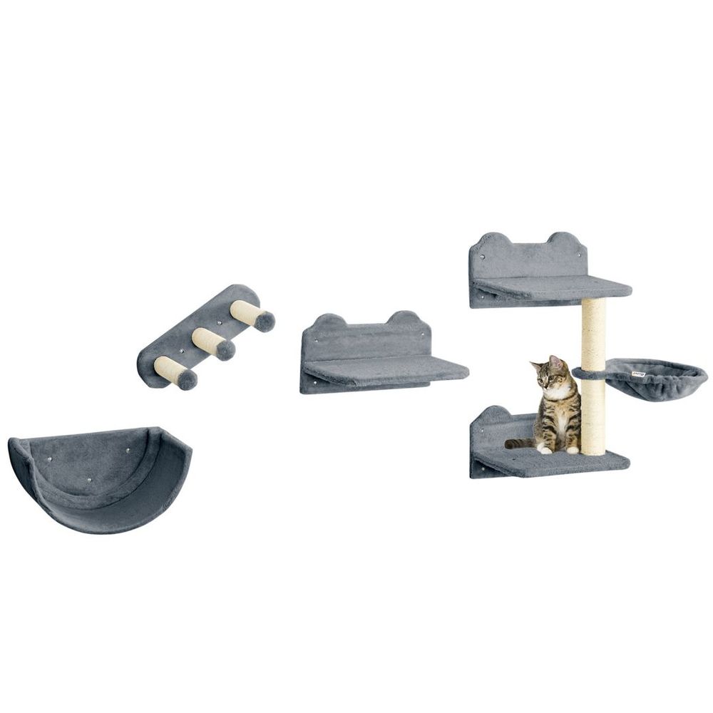 Grey Four Piece Wall Mounted Cat Shelf