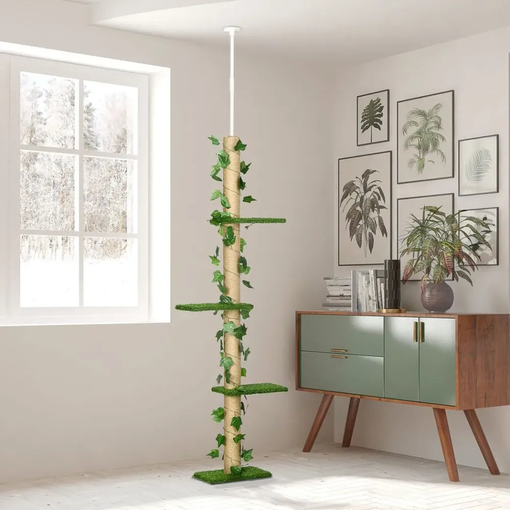 Floor to Ceiling Cat Tree Pine with Leaves