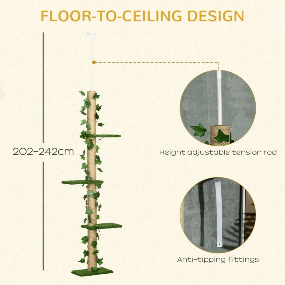 Floor to Ceiling Cat Tree Pine with Leaves