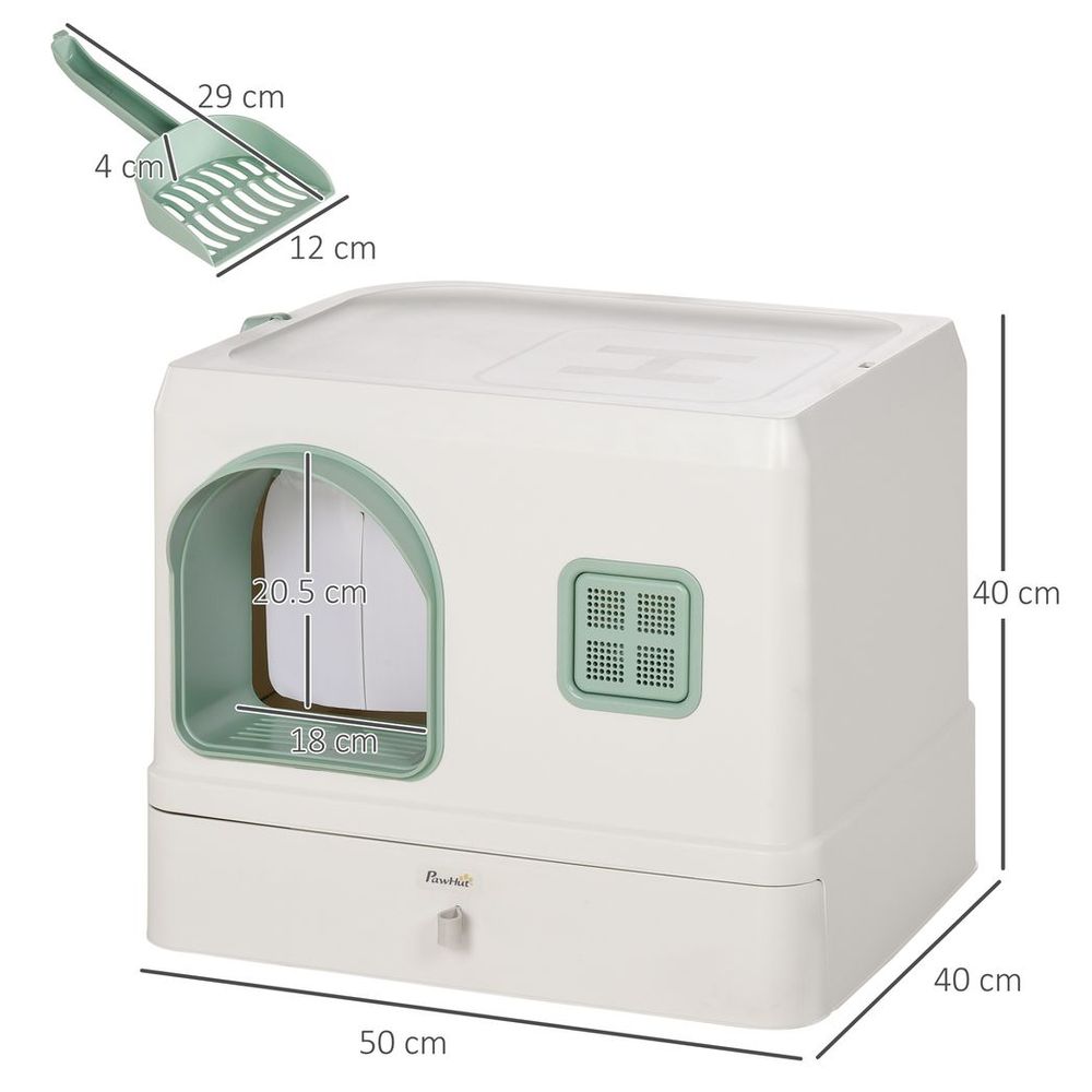Sizing of Cat litter remover with entrance and scoop spade