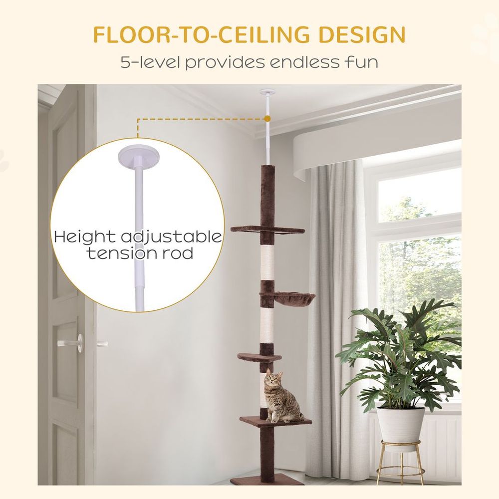 Floor to Ceiling  Five Tier Cat Tree - brown