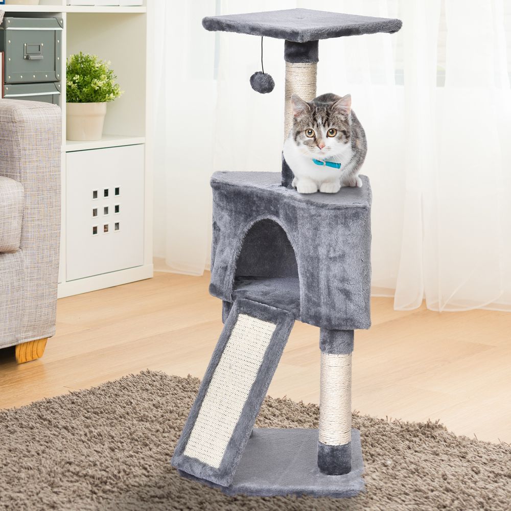 Cat Tree Three Tier Ramp Grey