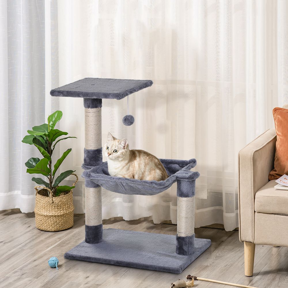 cat in scratching post bed with perch scratching post