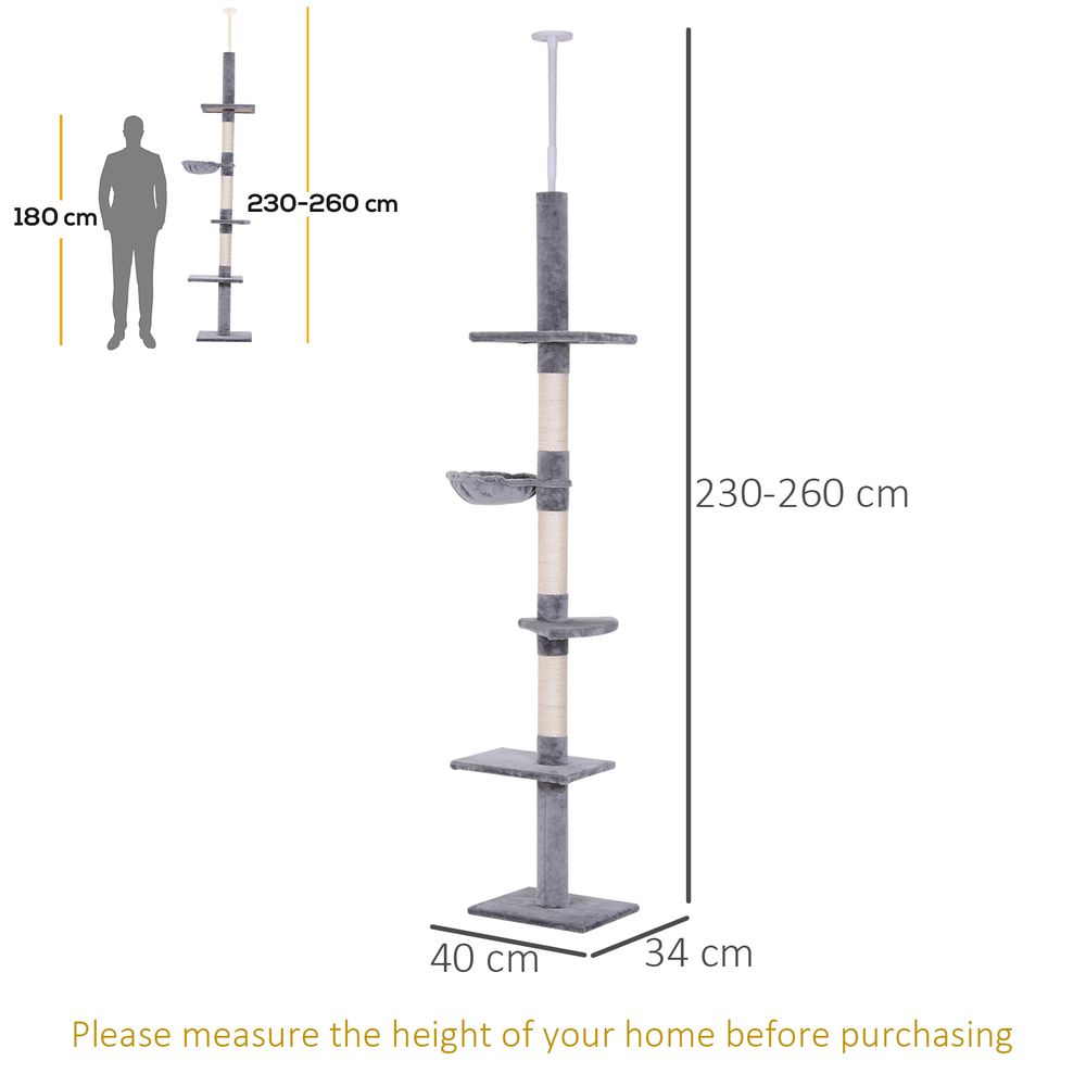 Floor to Ceiling  Five Tier Cat Tree - Grey