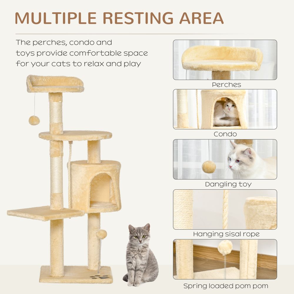 Maine Coon Cat Tree Four Tier Beige