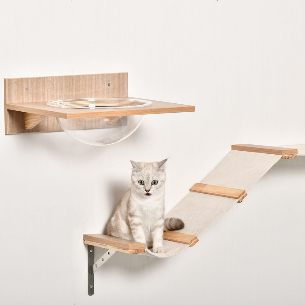 Four Piece Cat Shelf with Clear Bowl Hammock