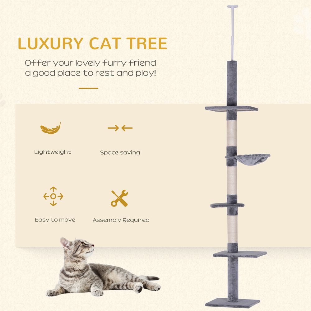 Floor to Ceiling  Five Tier Cat Tree - Grey