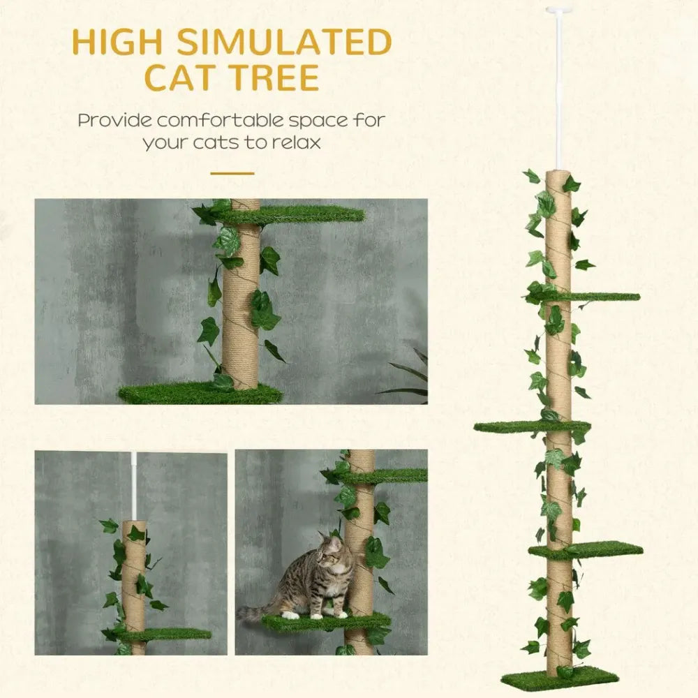 Floor to Ceiling Cat Tree Pine with Leaves
