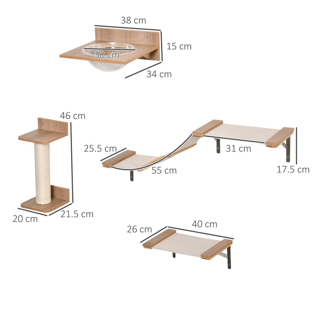 Four Piece Cat Shelf with Clear Bowl Hammock