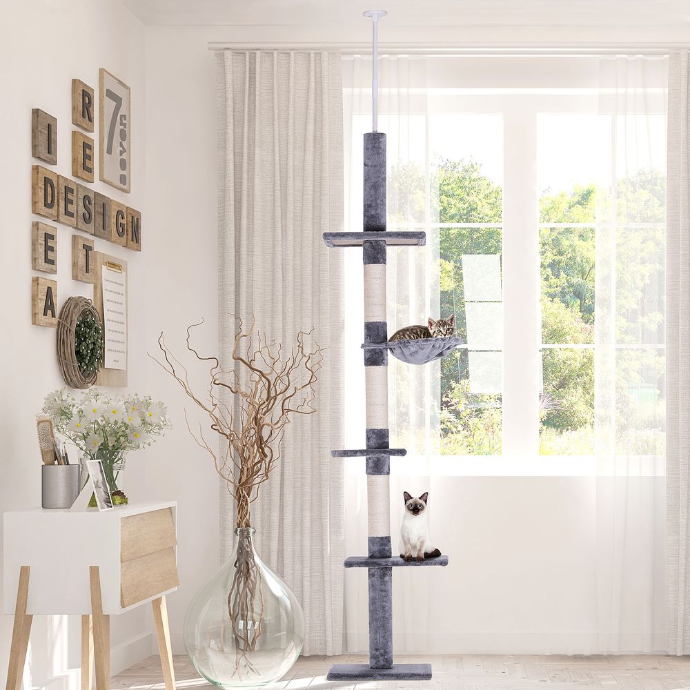 Floor to Ceiling  Five Tier Cat Tree - Grey