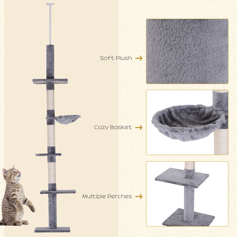 Floor to Ceiling  Five Tier Cat Tree - Grey