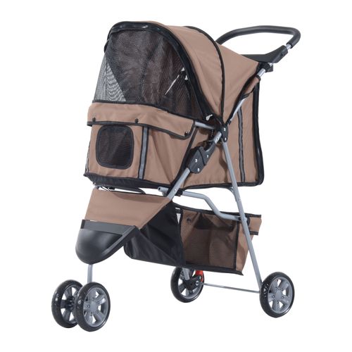 Brown cat stroller with three wheels
