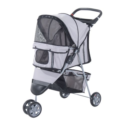 Grey cat stroller with three wheels
