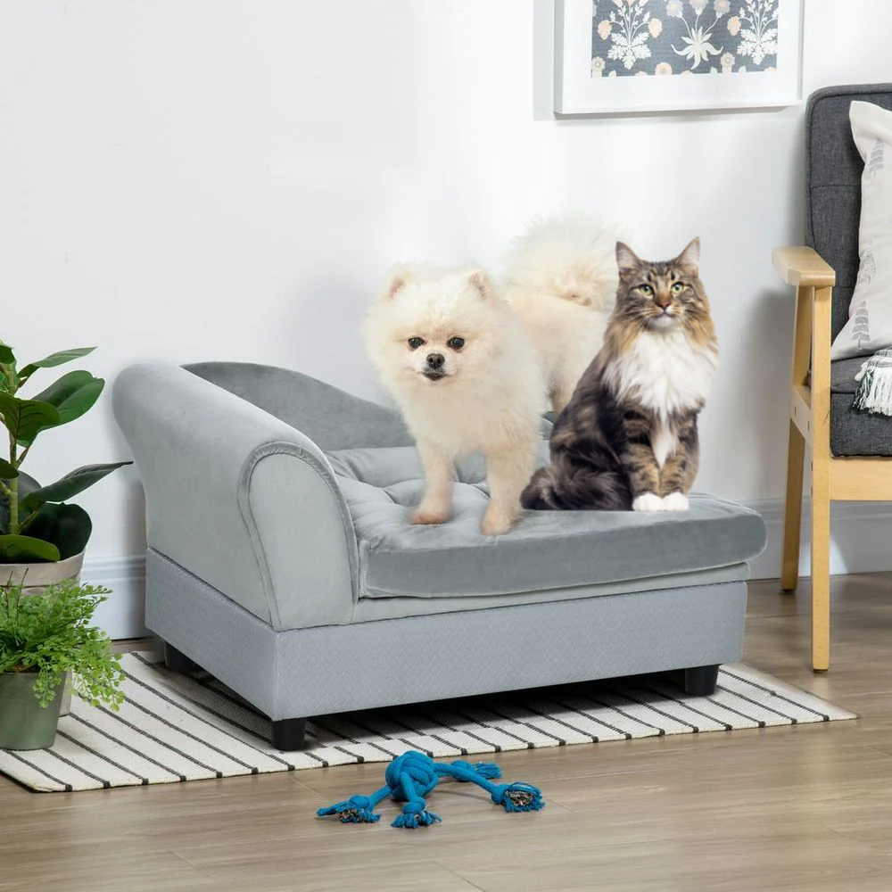 dog and cat on sofa storage bed