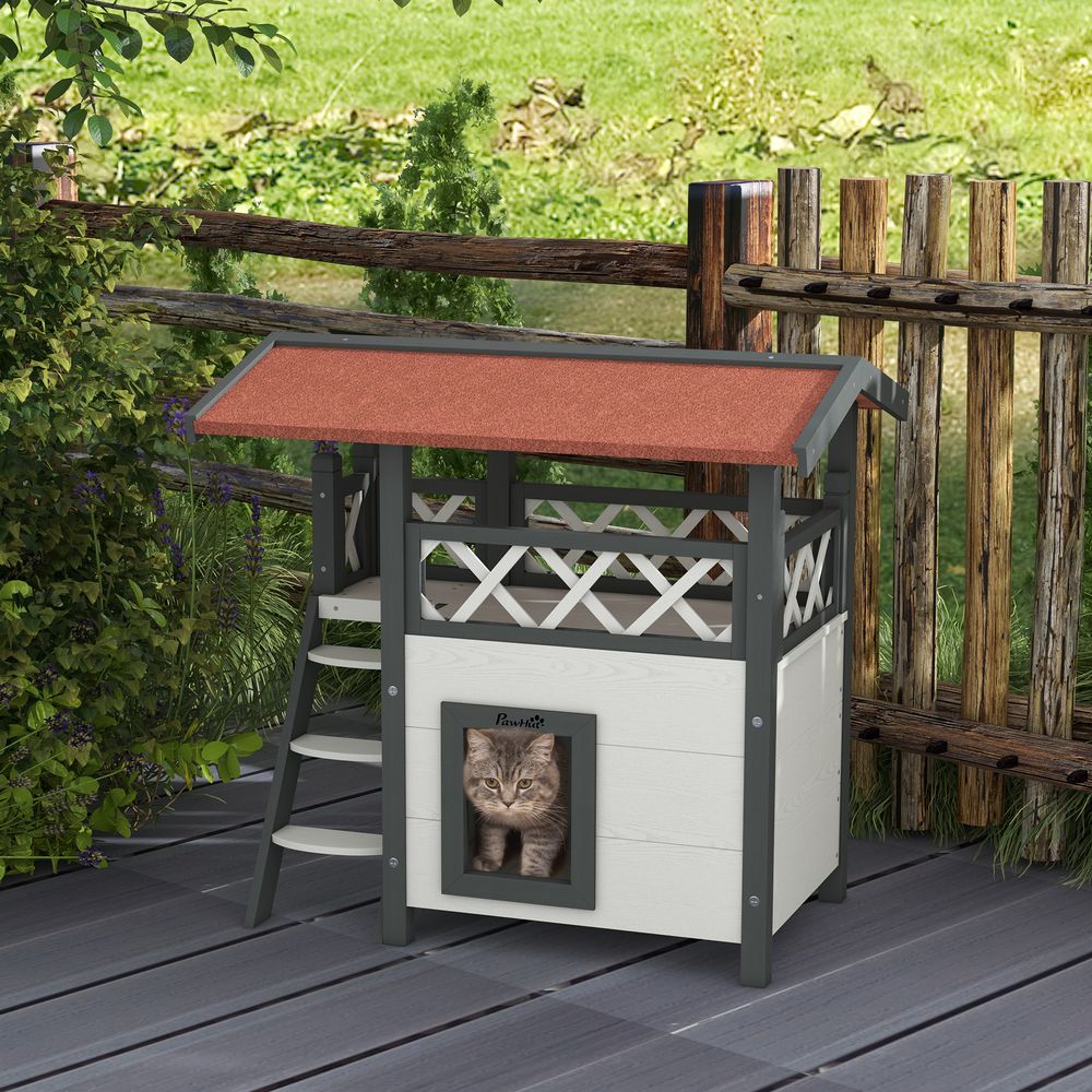 pawHut outdoor cat House with balcony