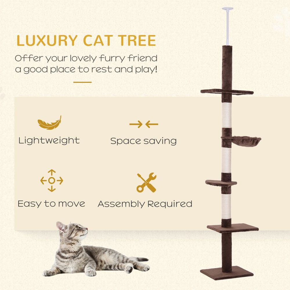 Floor to Ceiling  Five Tier Cat Tree - brown
