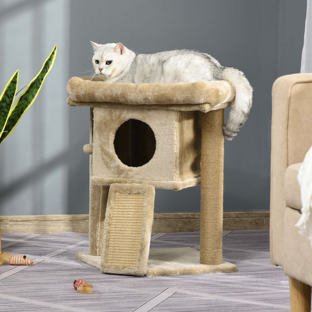cat relaxing at the top of a Cat Bed Scratching Post