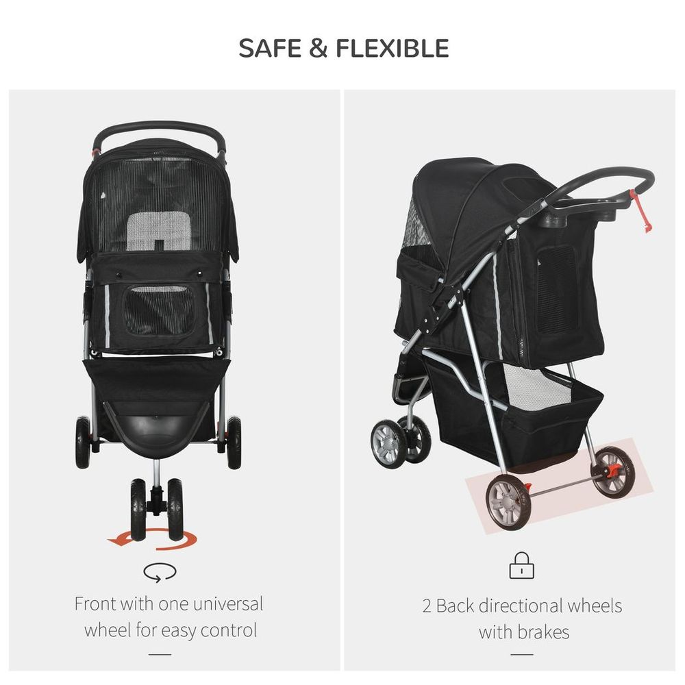 Safe and flexible Black cat stroller with three wheels