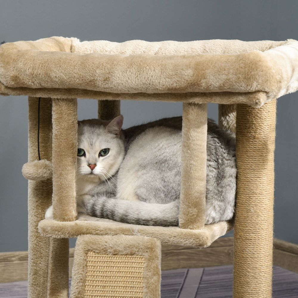 cat relaxing in the middle area of a Cat Bed Scratching Post