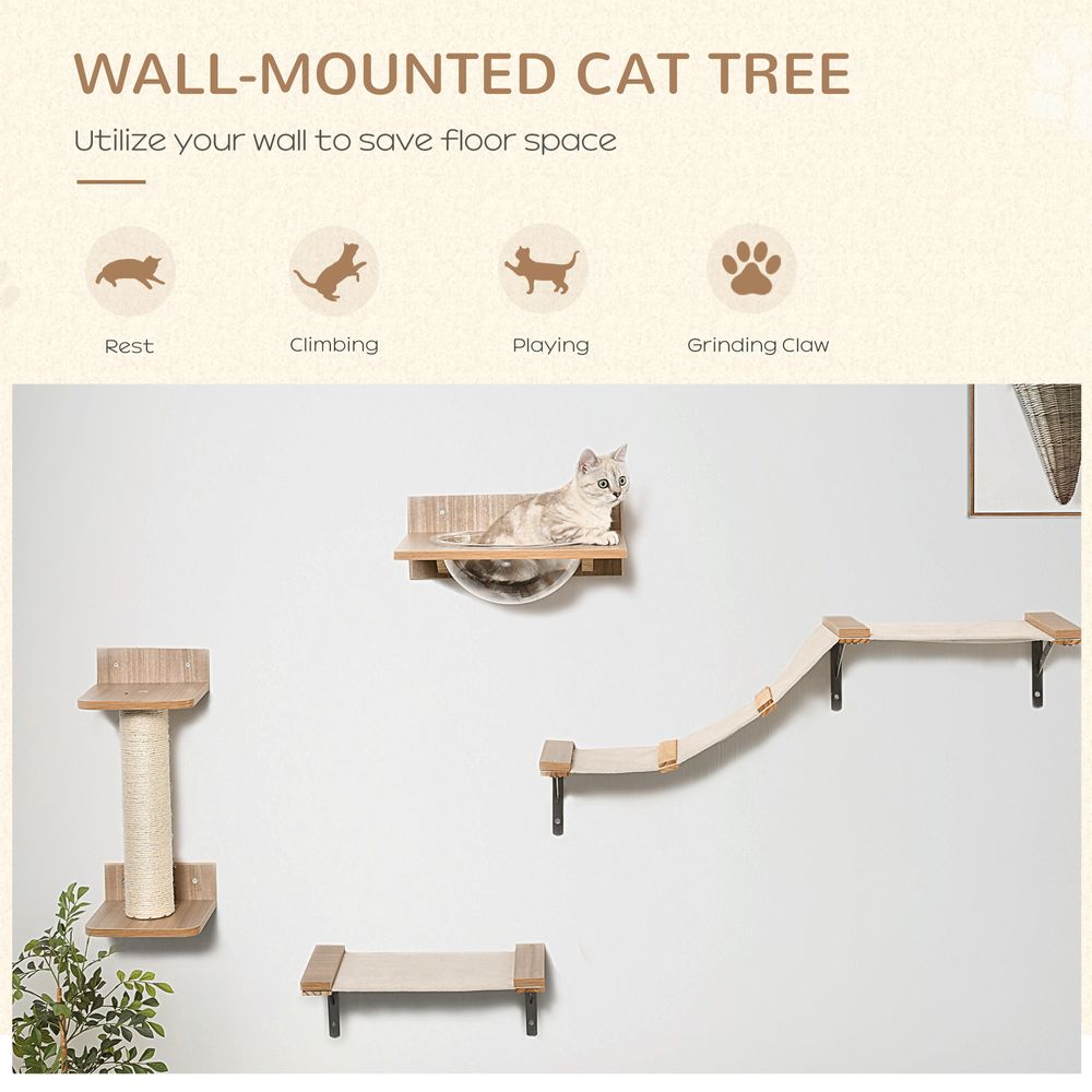 Four Piece Cat Shelf with Clear Bowl Hammock