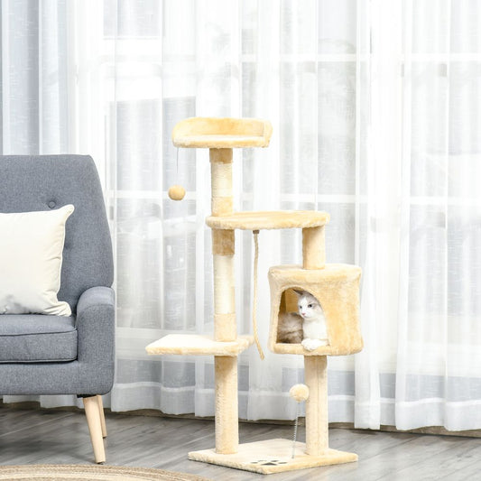 Maine Coon Cat Tree Four Tier Beige