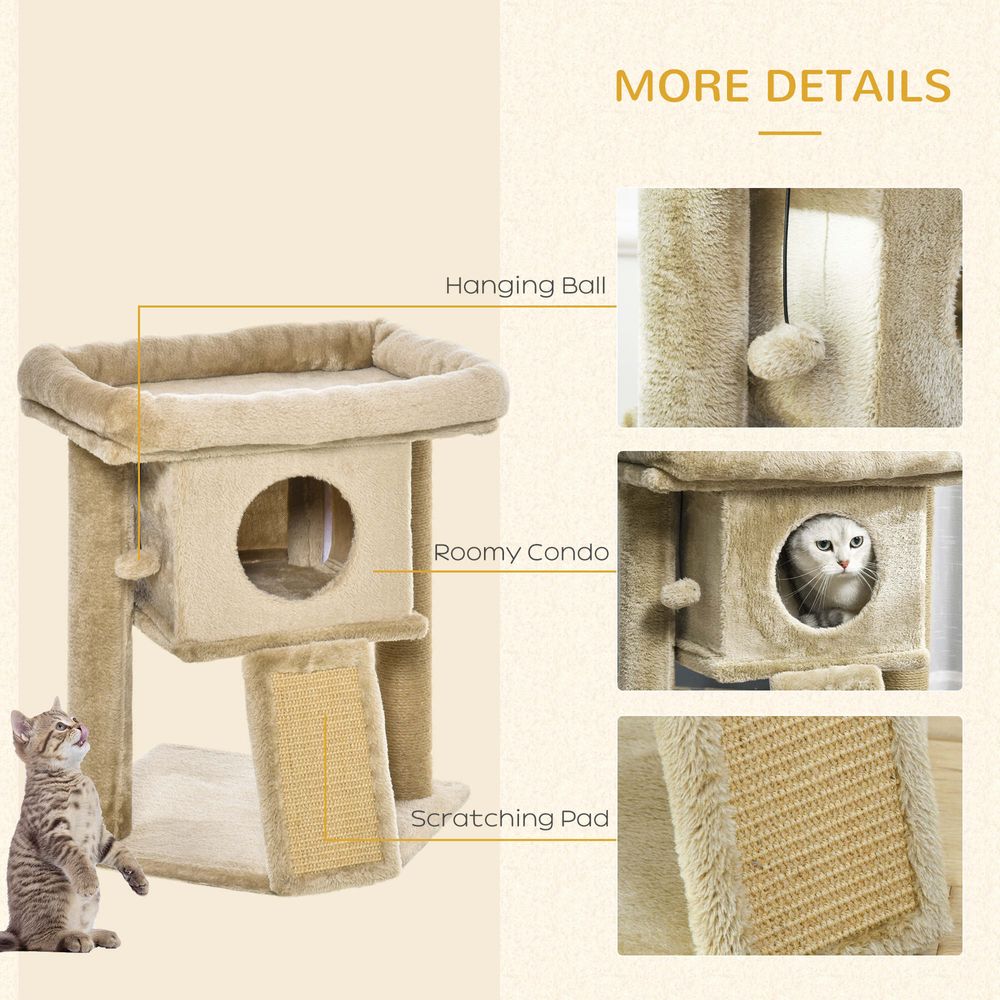 more details of Cat Bed Scratching Post with a hanging ball, roomy condo and a scratching pad