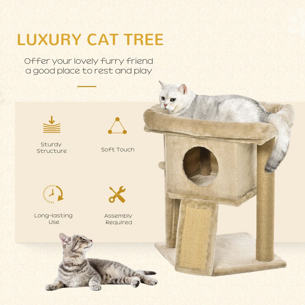 luxury features of Cat Bed Scratching Post with 2 cats relaxing