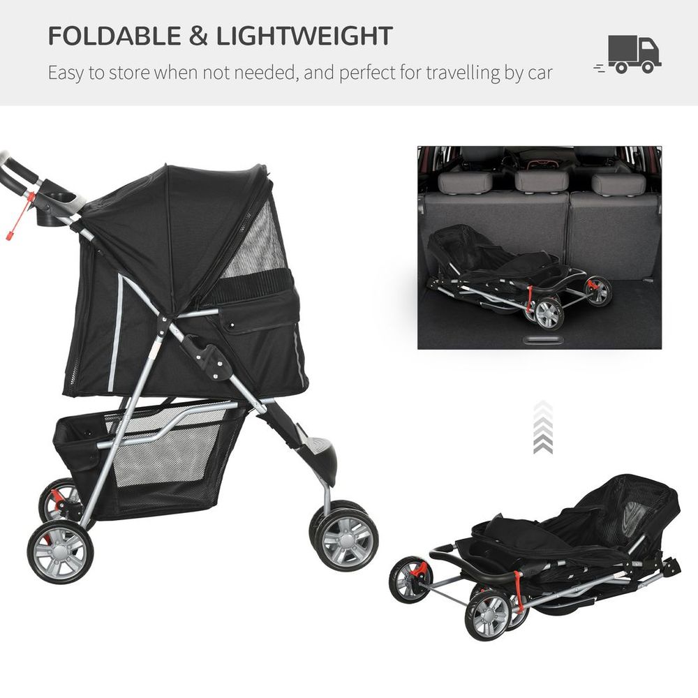 Foldable and lightweight Black cat stroller with three wheels