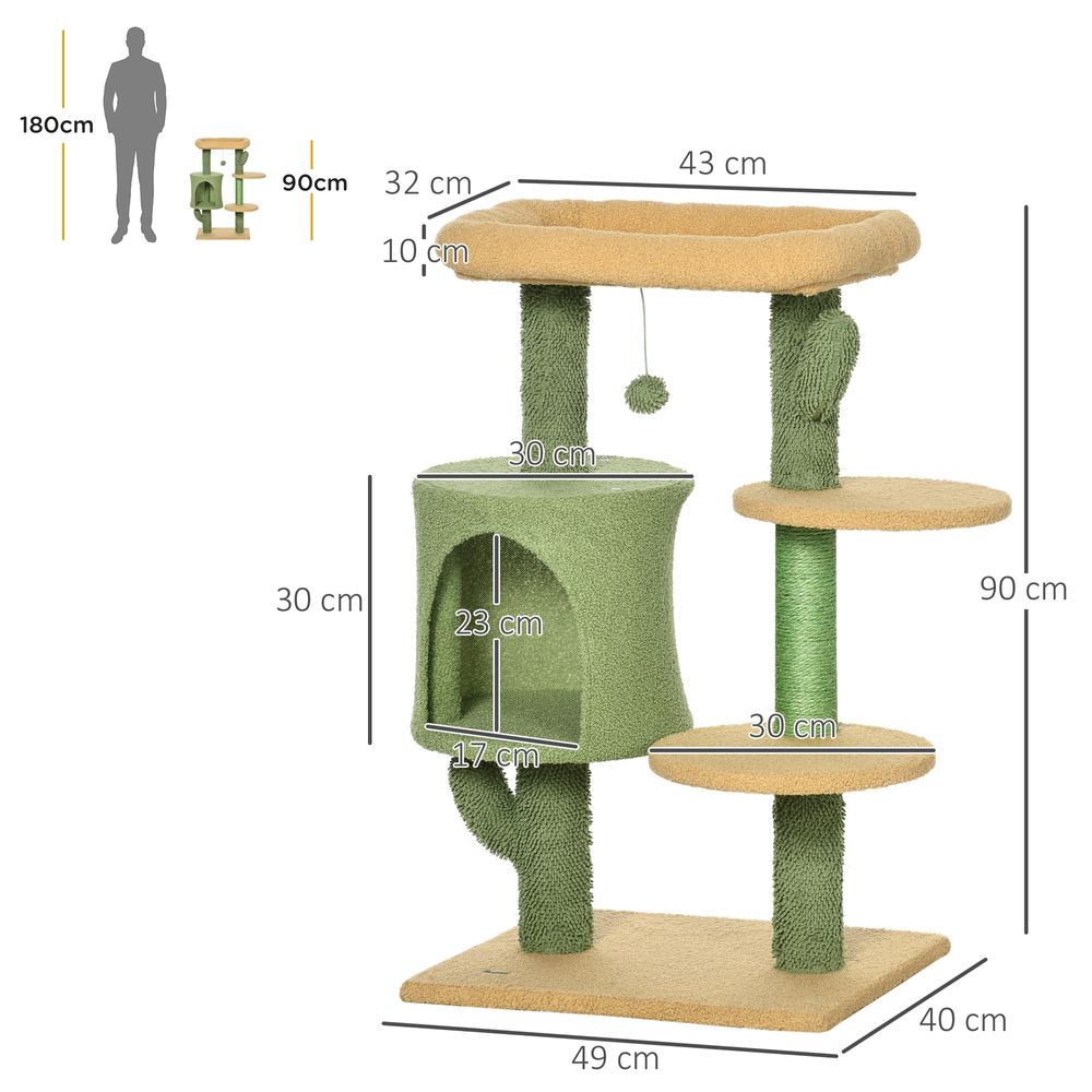 dimensions of a Cactus Cat Tree Bed with toy and cactus theme dessert