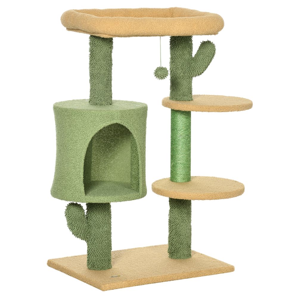 Cactus Cat Tree Bed with toy and cactus theme dessert
