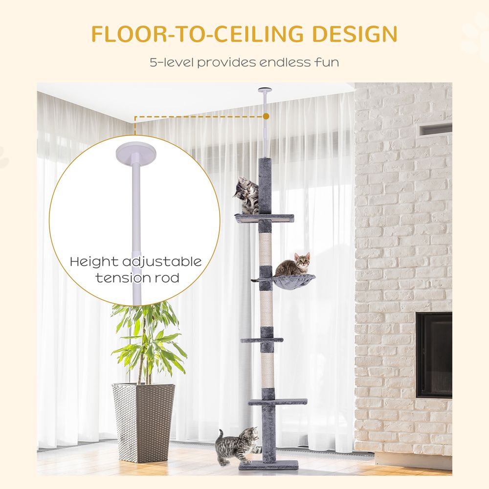 Floor to Ceiling  Five Tier Cat Tree - Grey